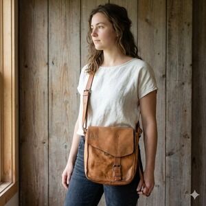 Bed Stu Bag Womens OS Tan Leather Distressed Crossbody Messenger Boho Rustic